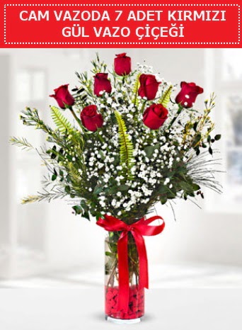 Cam vazoda 7 adet kırmızı gül çiçeği  İzmit online çiçek gönderme sipariş 
